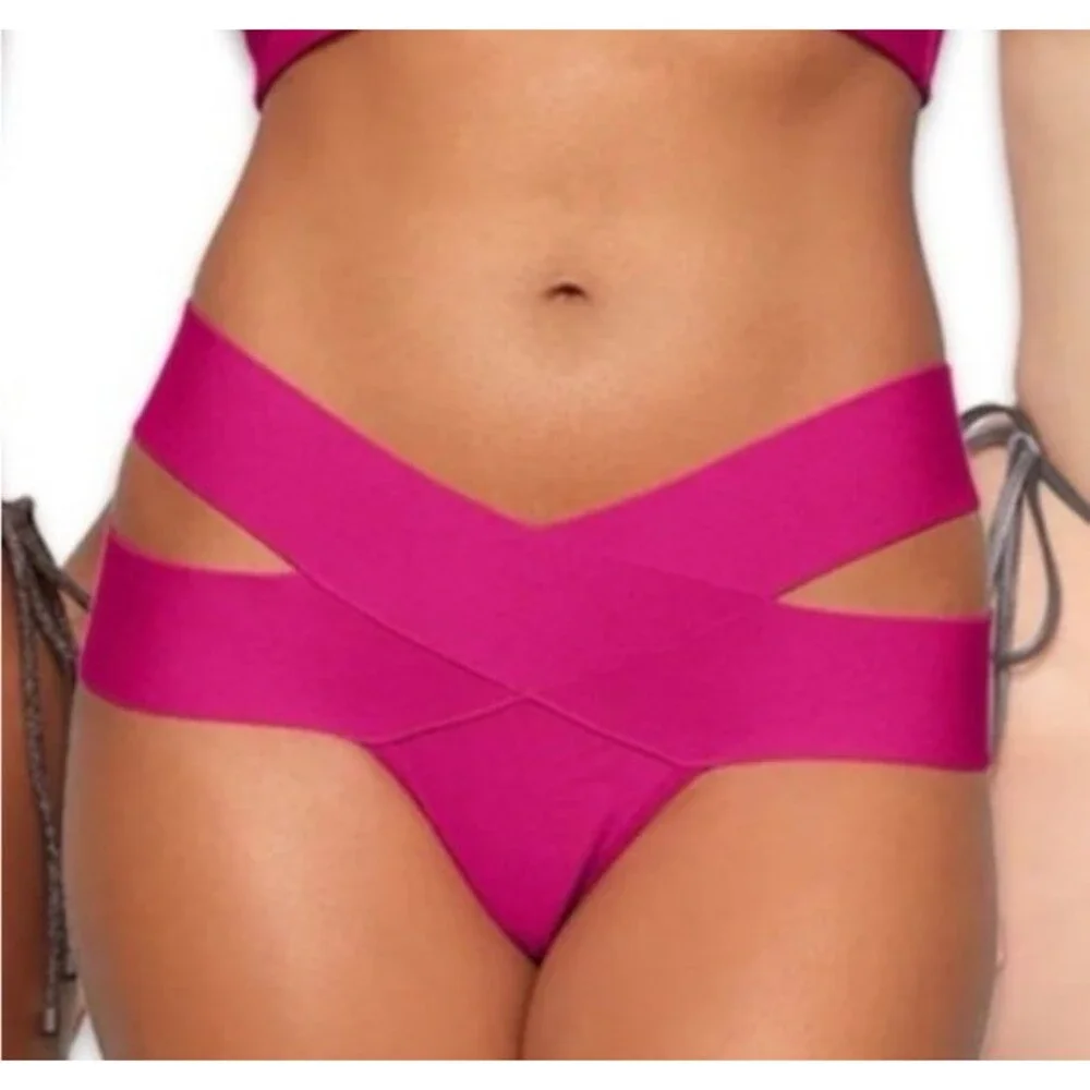 Skims Swim Knit Strappy Bikini Bottom Magenta Size 3X